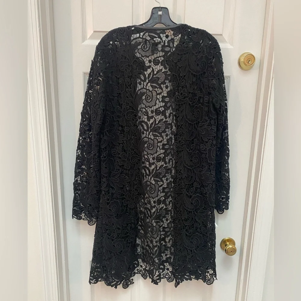 Ralph Lauren Black Label Elegant Lace & Leather Trim Duster Jacket - 14